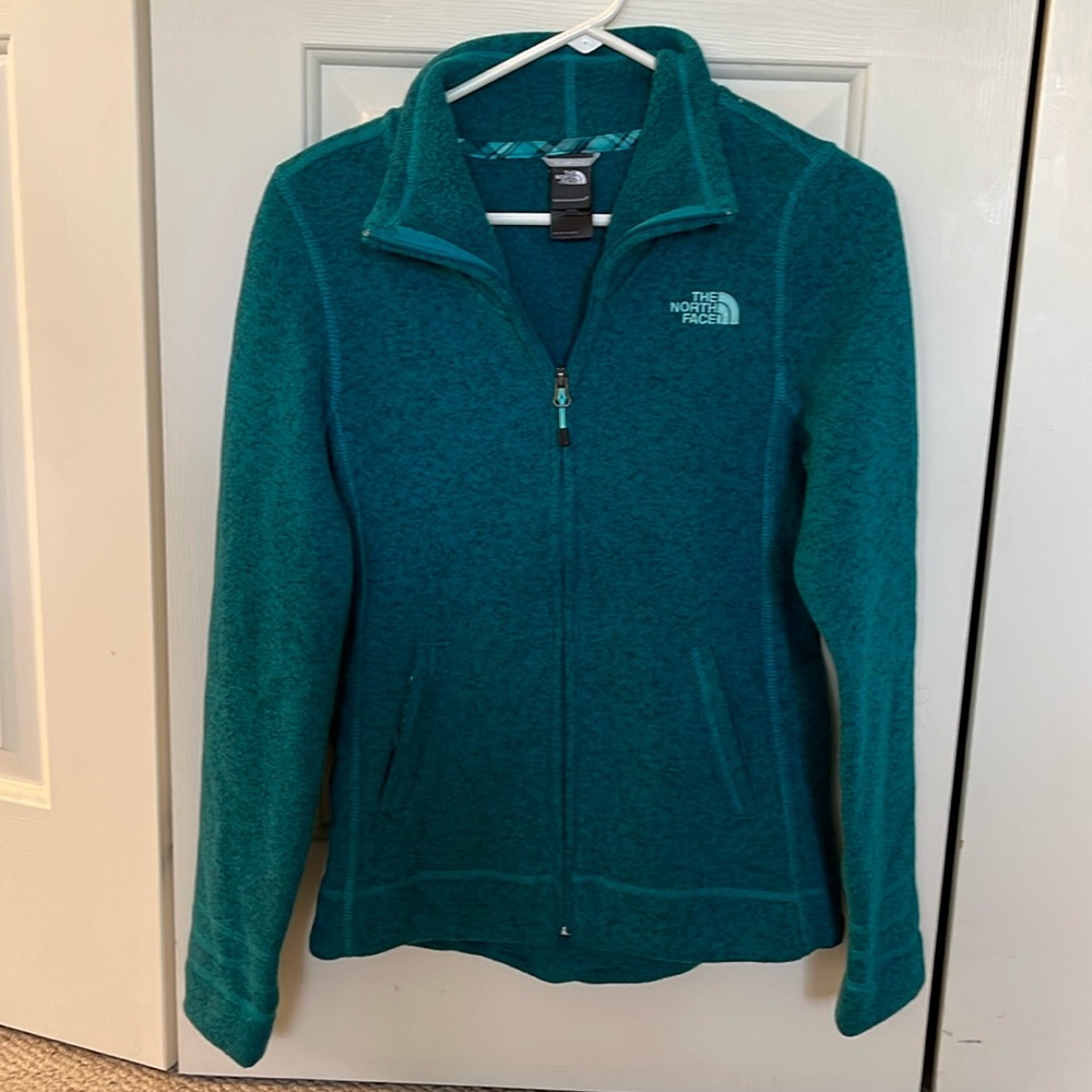 NWOT The North Face TNF Full Zip Sweater Jacket Small Teal Blue-Green Marled